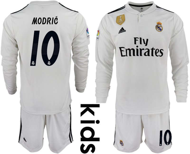 2018_2019 Club Real Madrid home long sleeve Youth #10 soccer jerseys